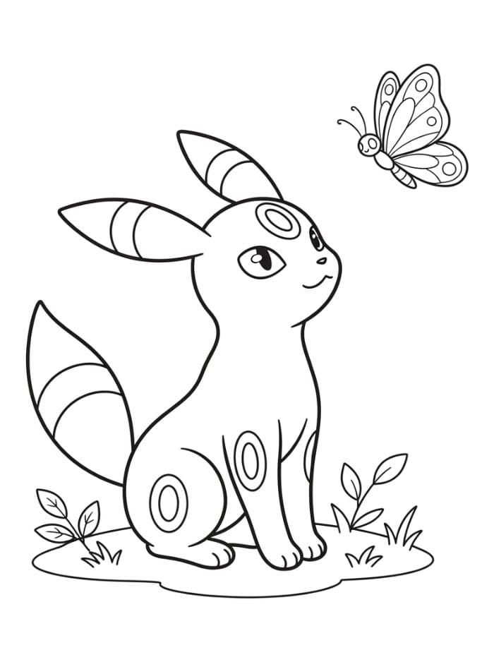 Umbreon og sommerfugl fargelegging