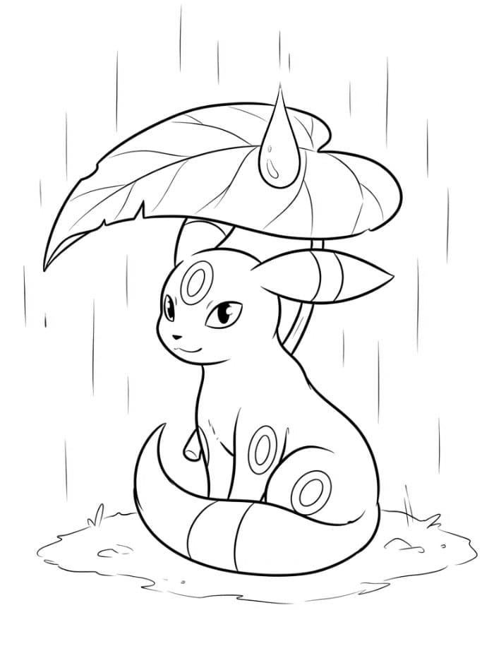 Umbreon under et stort blad fargelegging