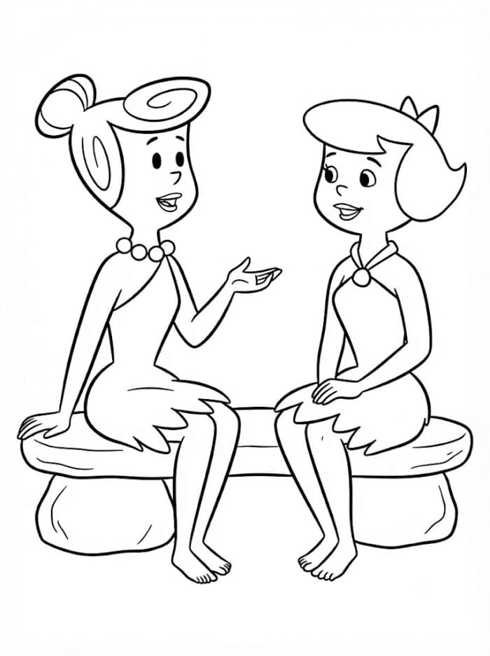 Wilma og Betty sitter fargelegging