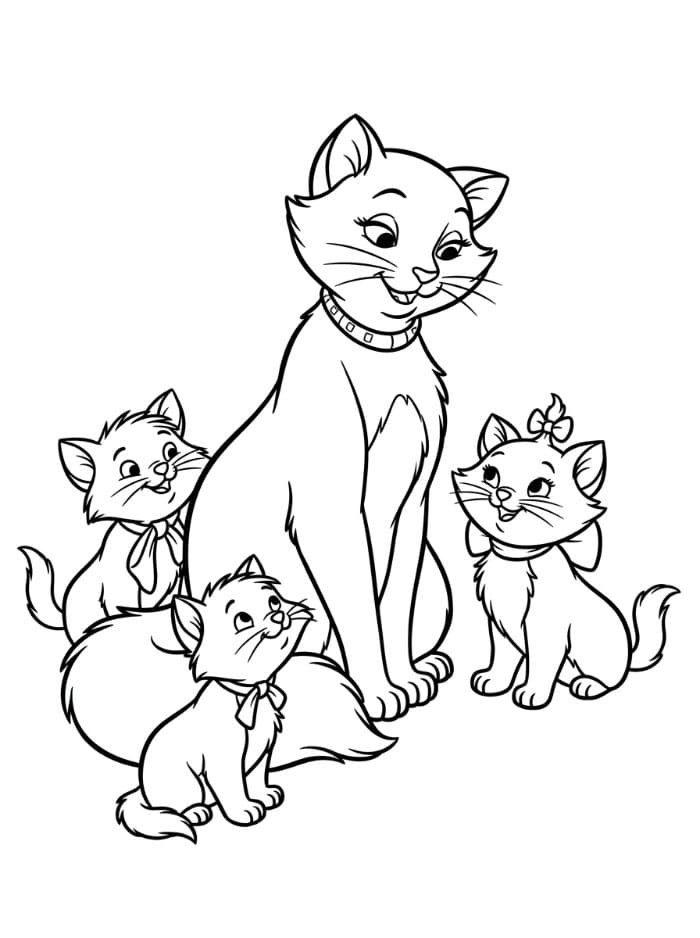 Aristokattene Duchess og kattungene hennes fargelegging