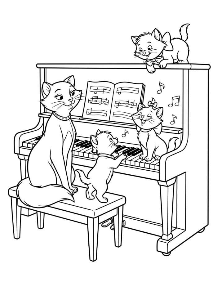 Aristokattene med et piano fargelegging