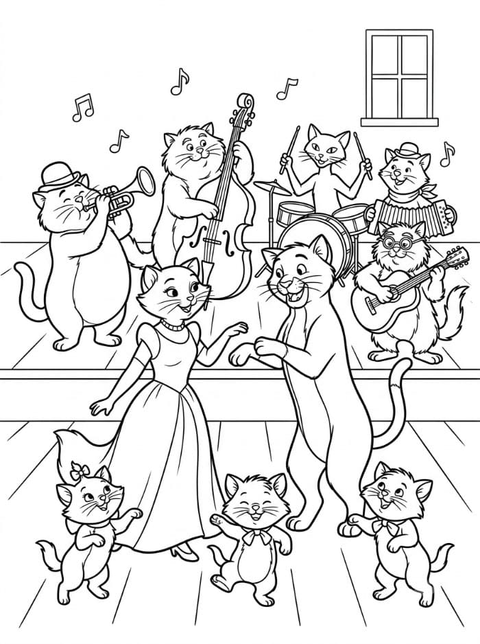 Aristokattene musikkgruppen fargelegging