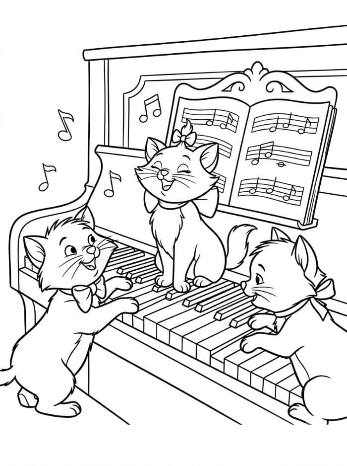 Aristokattene på et piano fargelegging