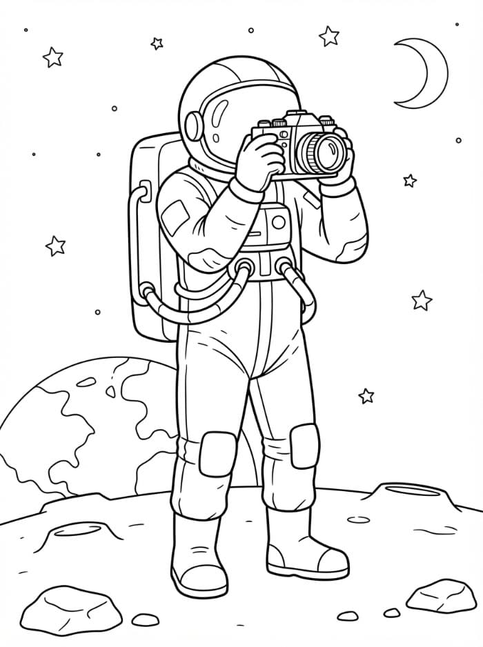 Astronaut som holder et kamera fargelegging