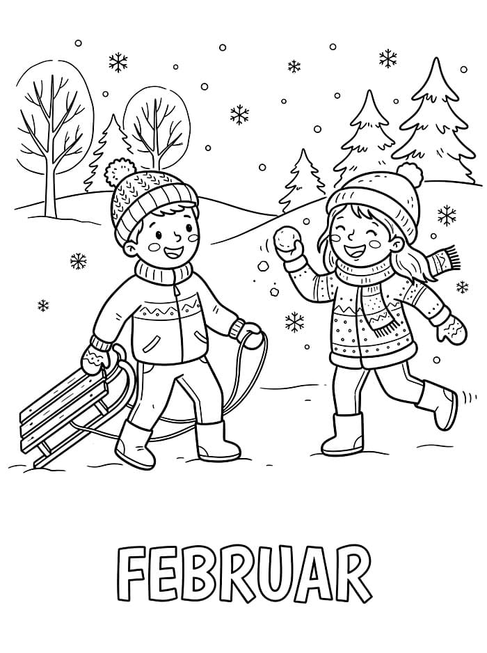 Barn i februar fargelegging