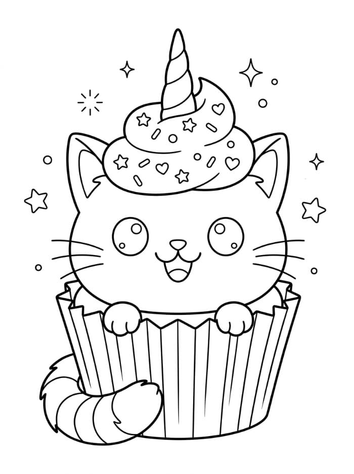 Cupcake Enhjørning Katt fargelegging