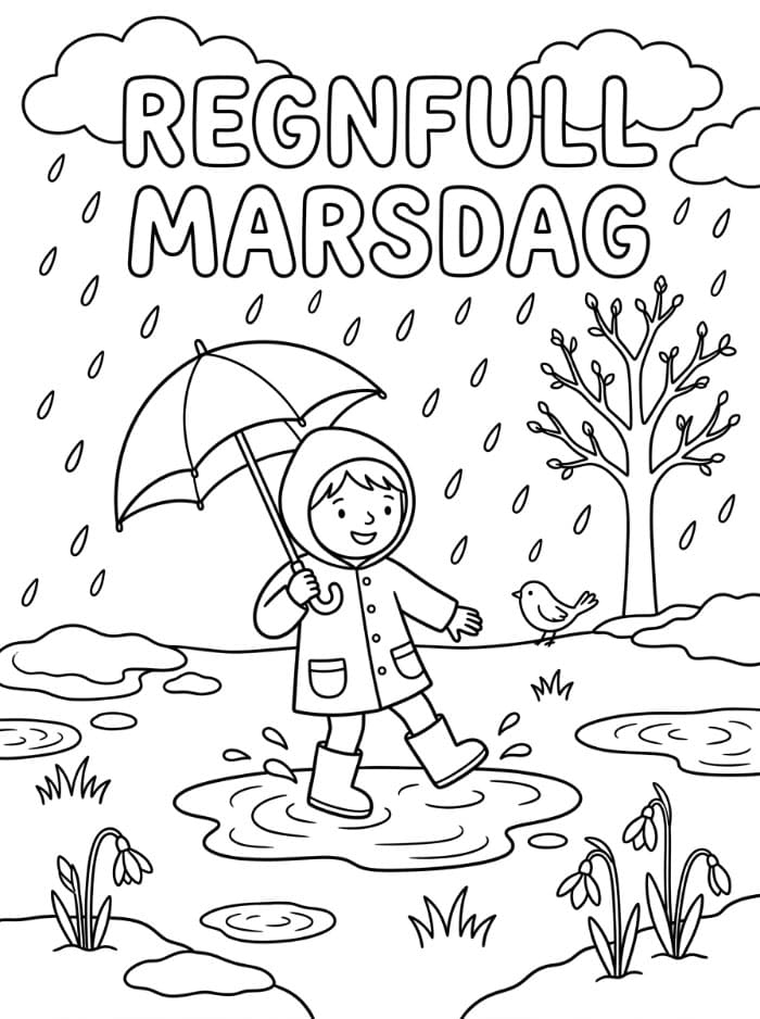 En regnfull marsdag fargelegging