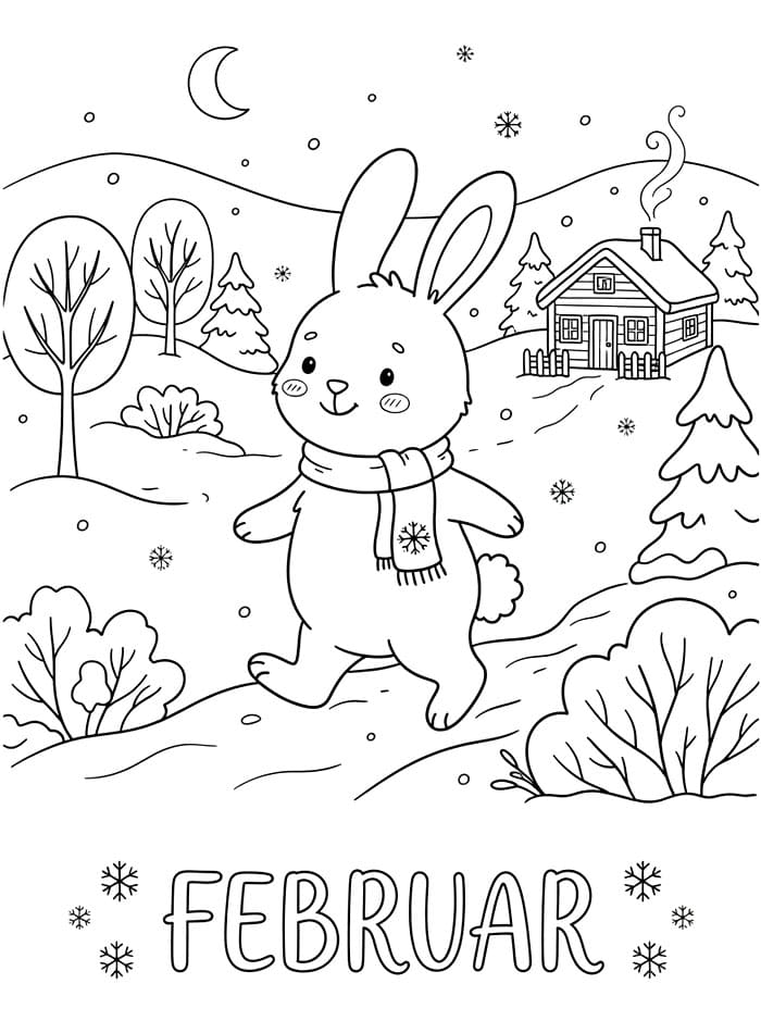 Februarhare i snøen fargelegging