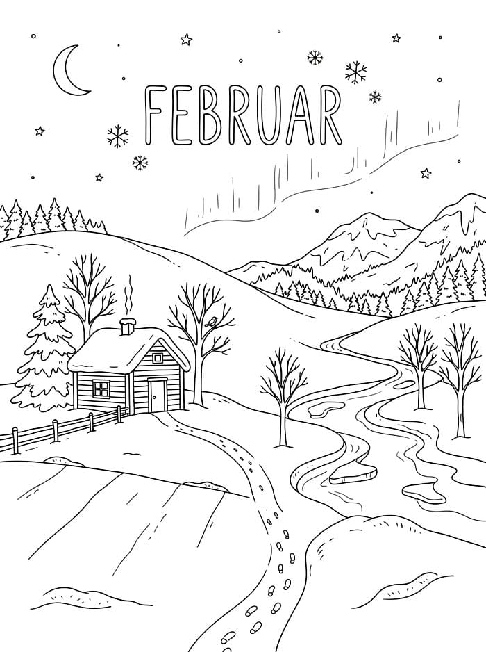 Februarlandskap fargelegging