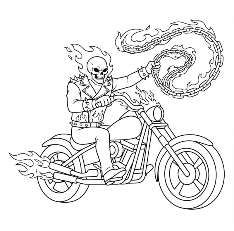 Ghost Rider med brennende kjettinger fargelegging