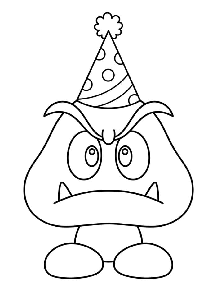 Goomba med bursdagshatt fargelegging