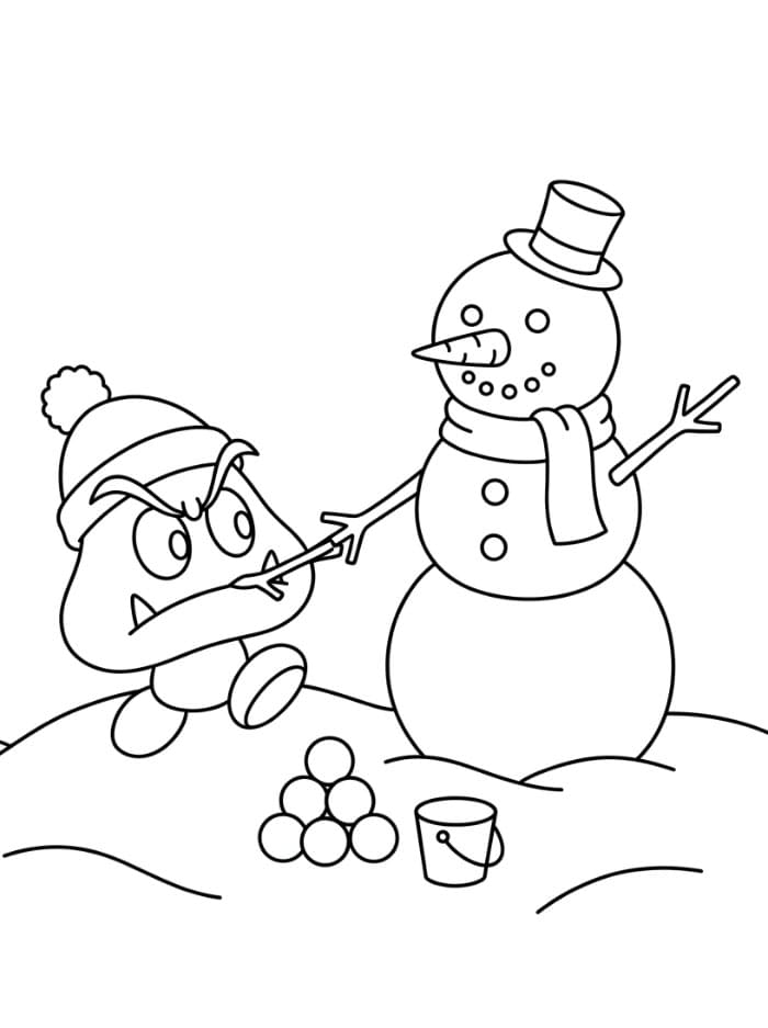 Goomba som bygger en snømann fargelegging