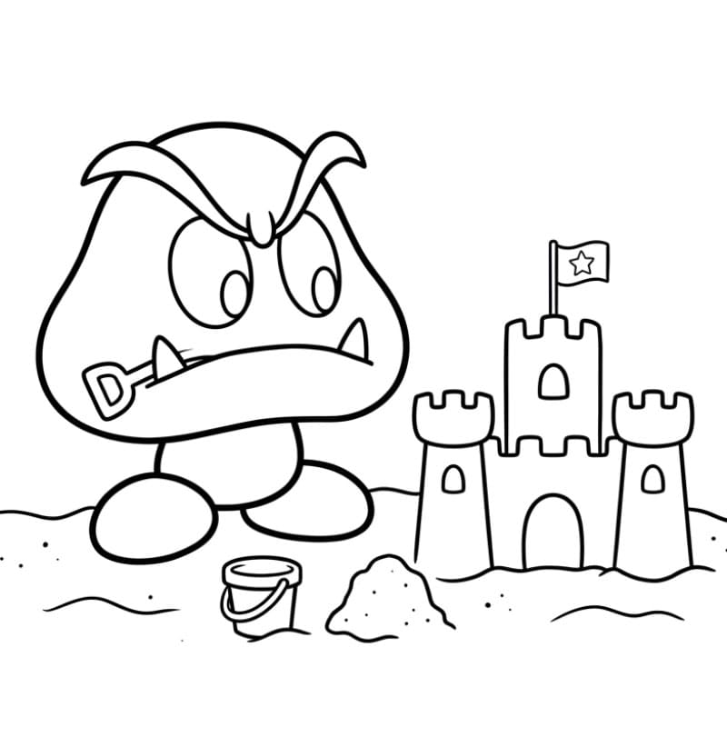 Goomba som bygger et sandslott fargelegging