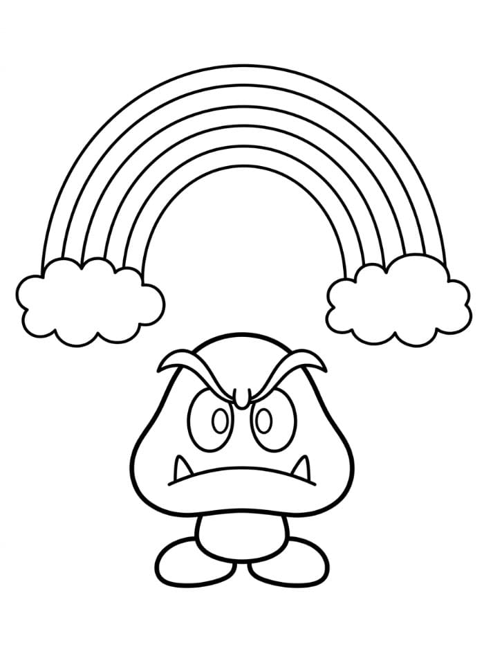 Goomba under en regnbue fargelegging