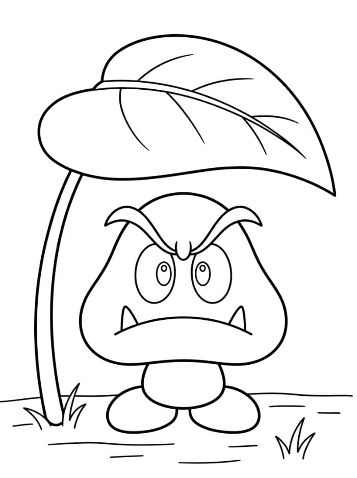 Goomba under et stort blad fargelegging