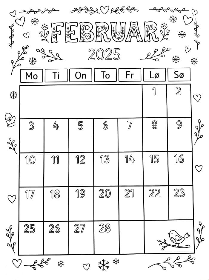 Gratis februarkalender fargelegging