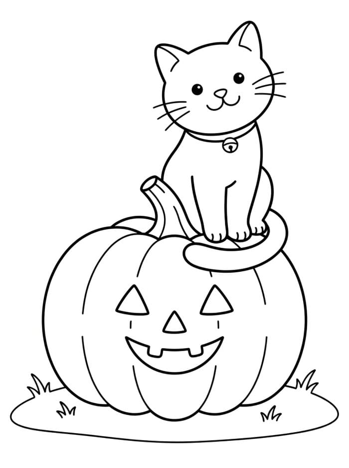 Gratis Halloween Katt på et gresskar fargelegging