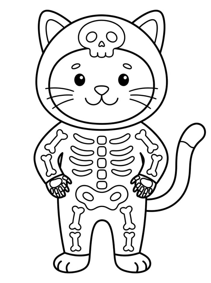 Halloween Katt iført skjelettkostyme fargelegging
