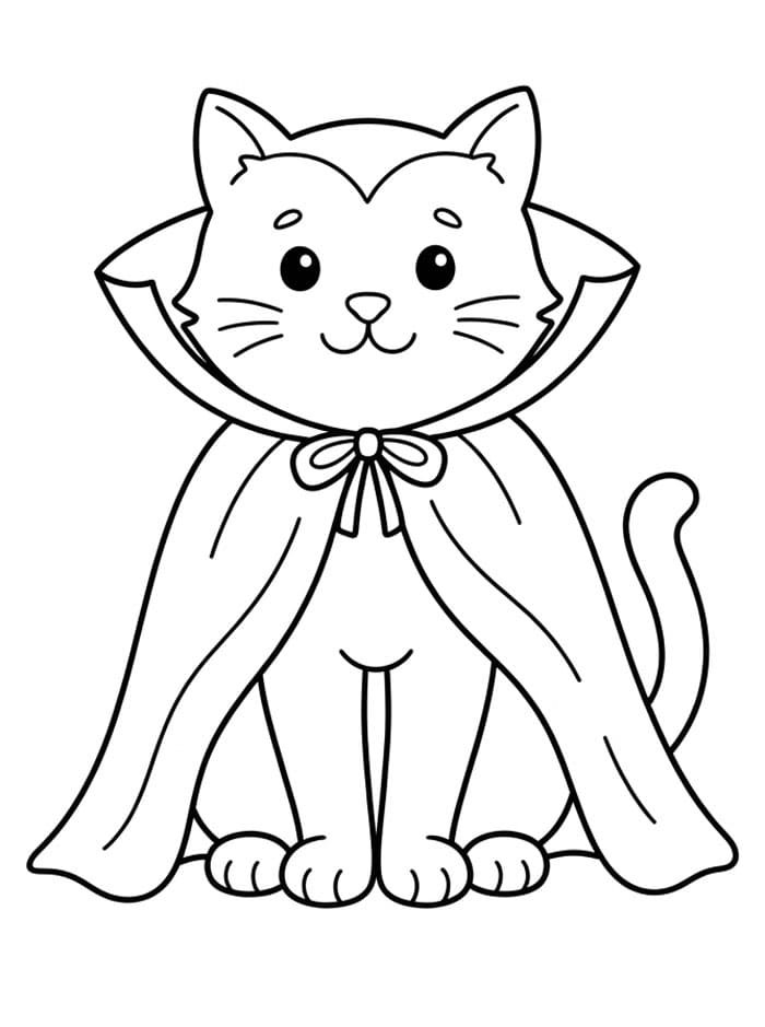 Halloween Katt iført vampyrkappe fargelegging