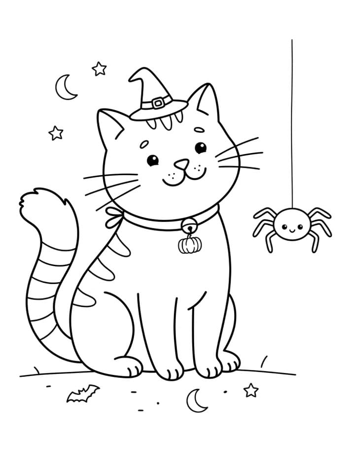 Halloween Katt med en edderkopp fargelegging
