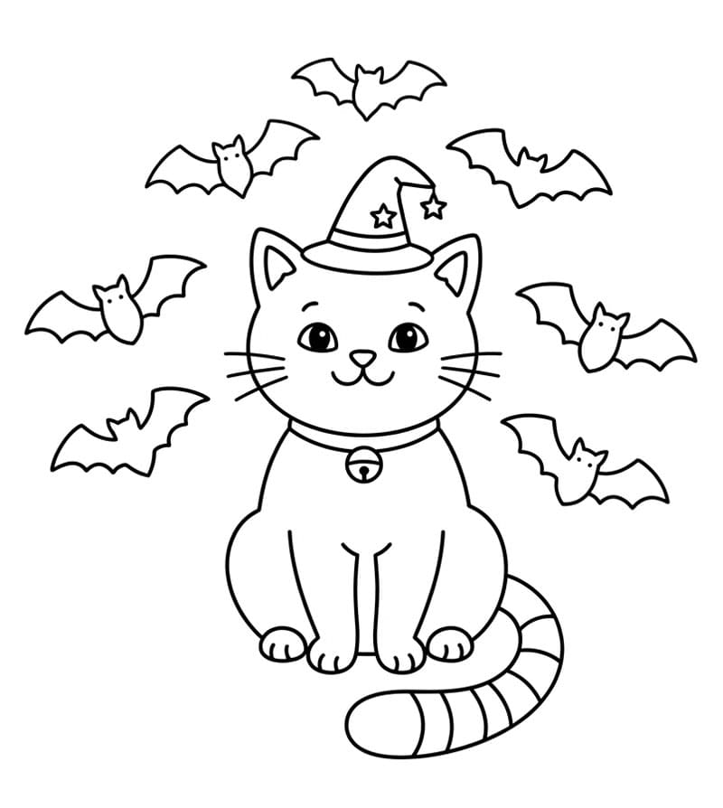 Halloween Katt med en flaggermus fargelegging