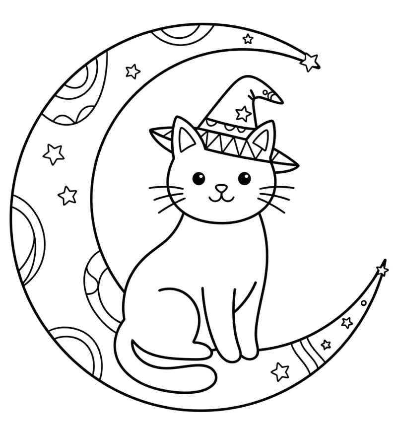 Halloween Katt med en halvmåne fargelegging