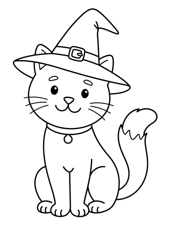 Halloween Katt med en heksehatt fargelegging
