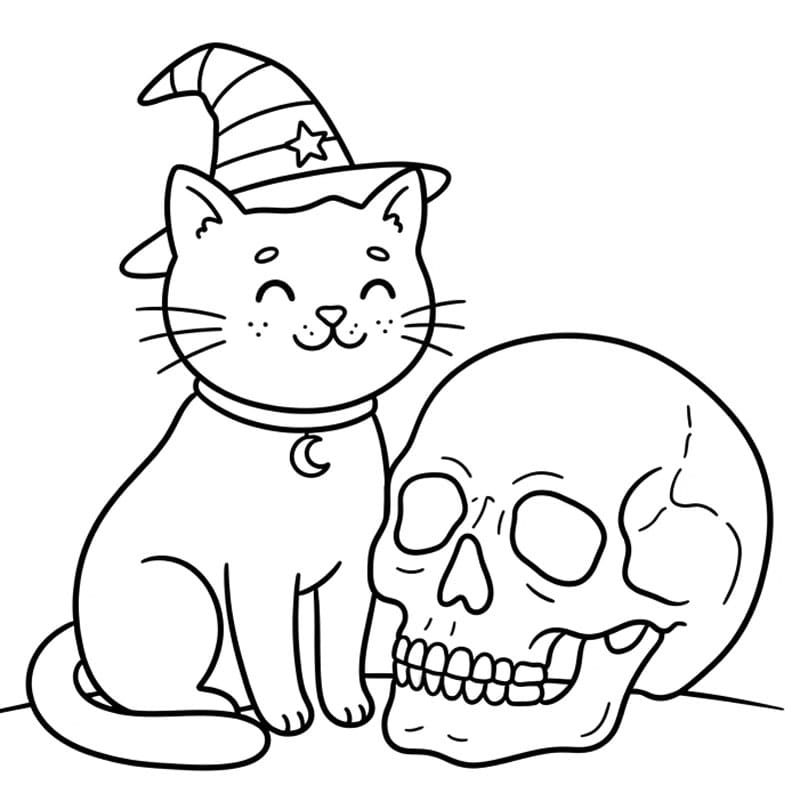 Halloween Katt med en hodeskalle fargelegging