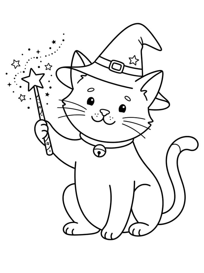 Halloween Katt med en tryllestav fargelegging