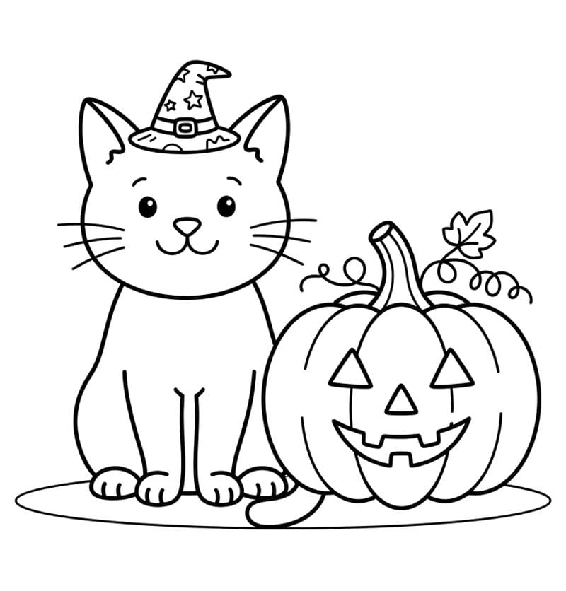 Halloween Katt med et gresskar fargelegging