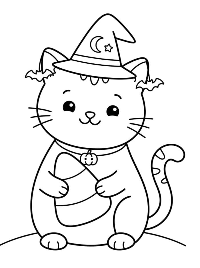 Halloween Katt med godterikorn fargelegging