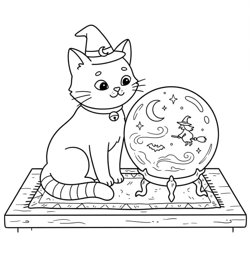 Halloween Katt og en krystallkule fargelegging
