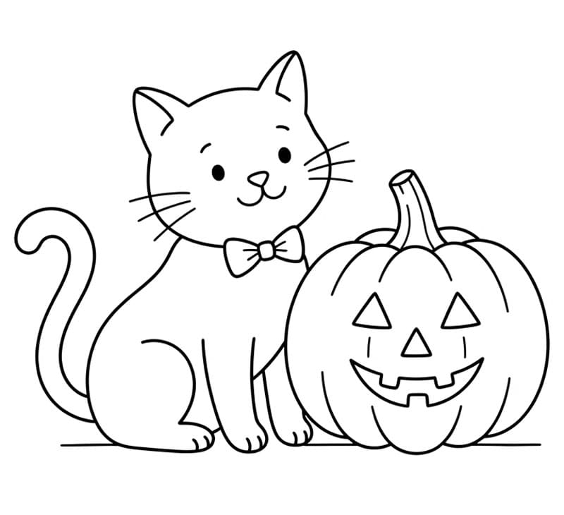 Halloween Katt og et gresskar fargelegging