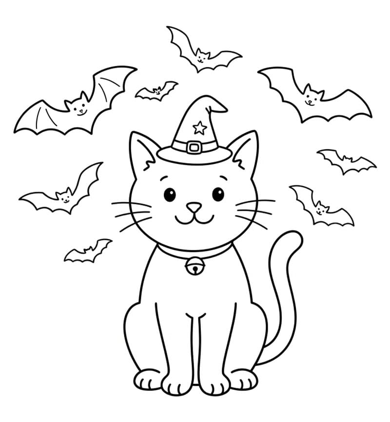 Halloween Katt og flaggermus fargelegging