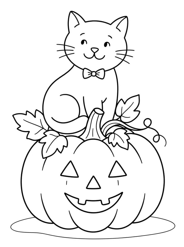 Halloween Katt på et gresskar fargelegging