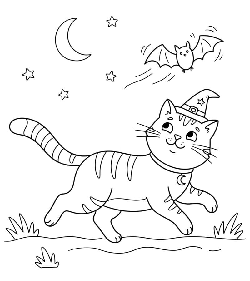 Halloween Katt som jager en flaggermus fargelegging