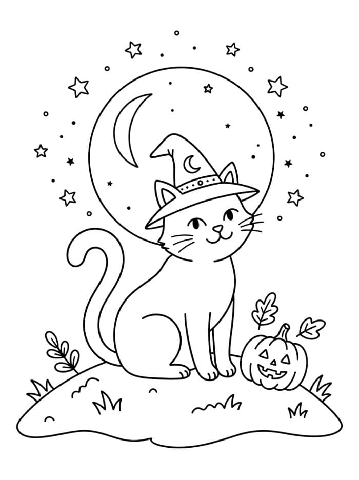 Halloween Katt under fullmånen fargelegging