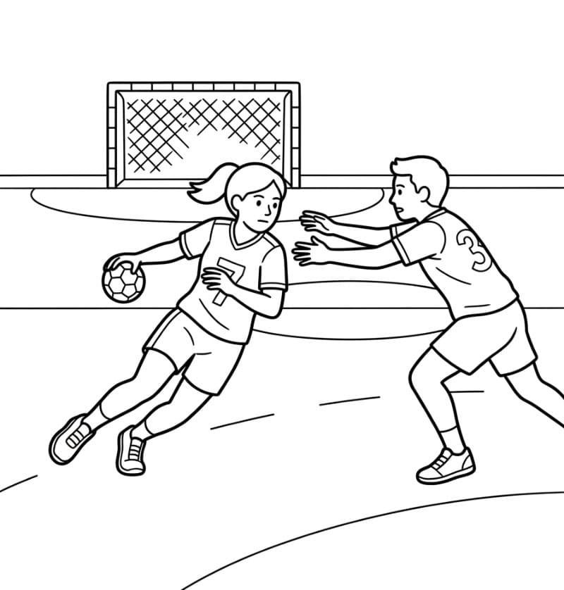 Håndballspiller som finter fargelegging