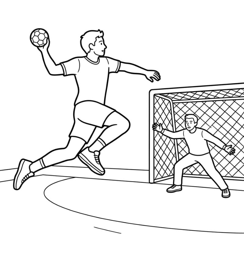 Håndballspiller som skyter på mål fargelegging
