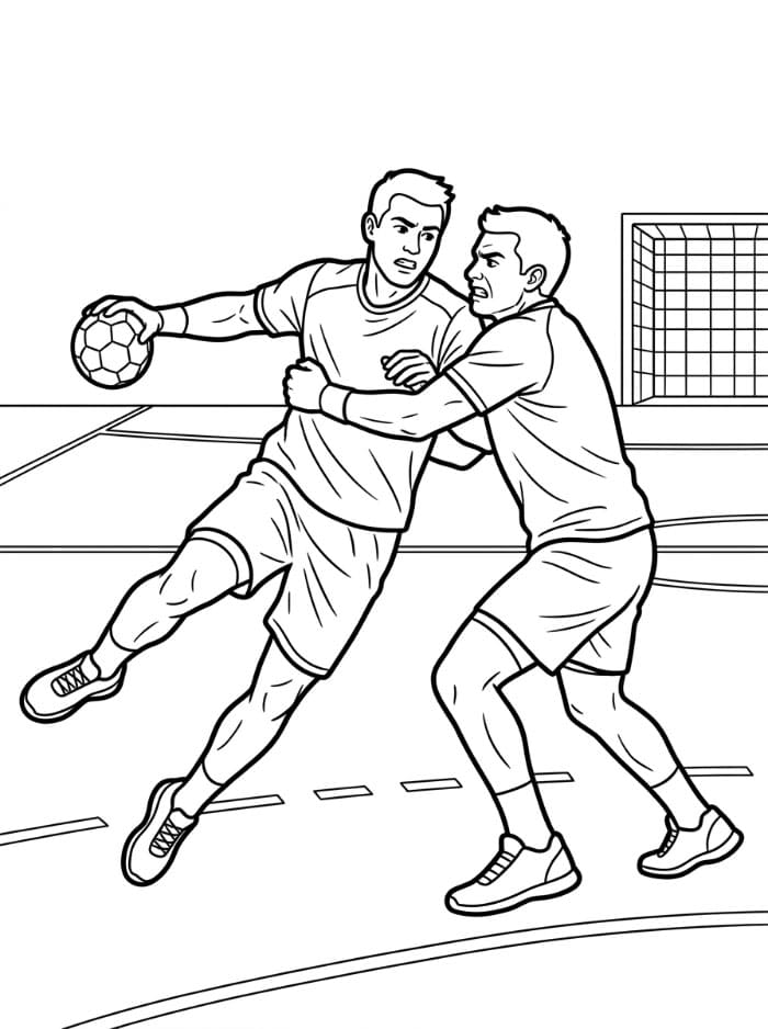 Håndballspillere i kamp om ballen fargelegging