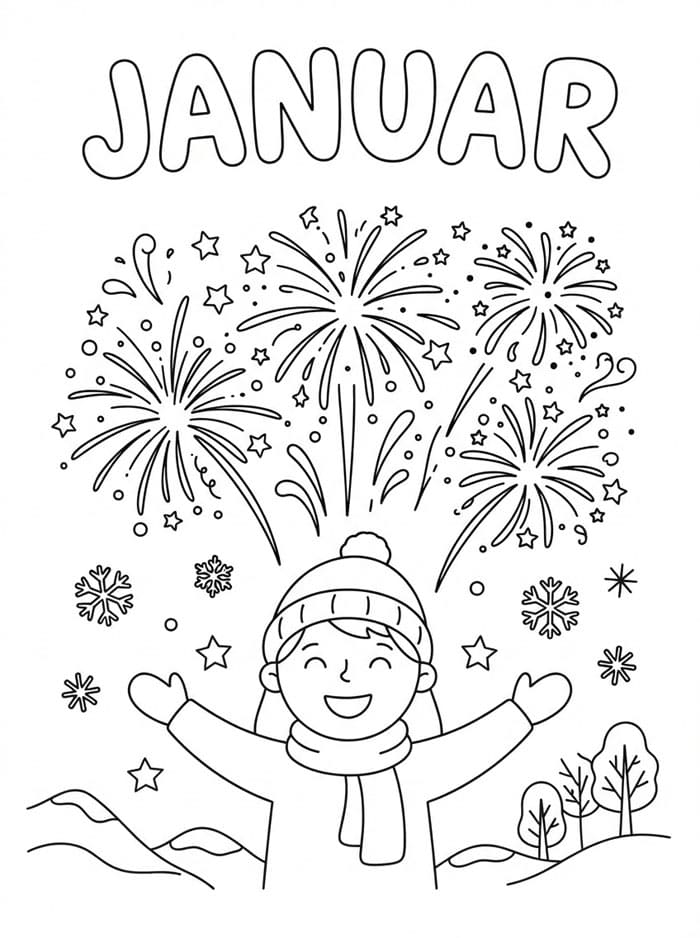 Januar med fyrverkeri fargelegging