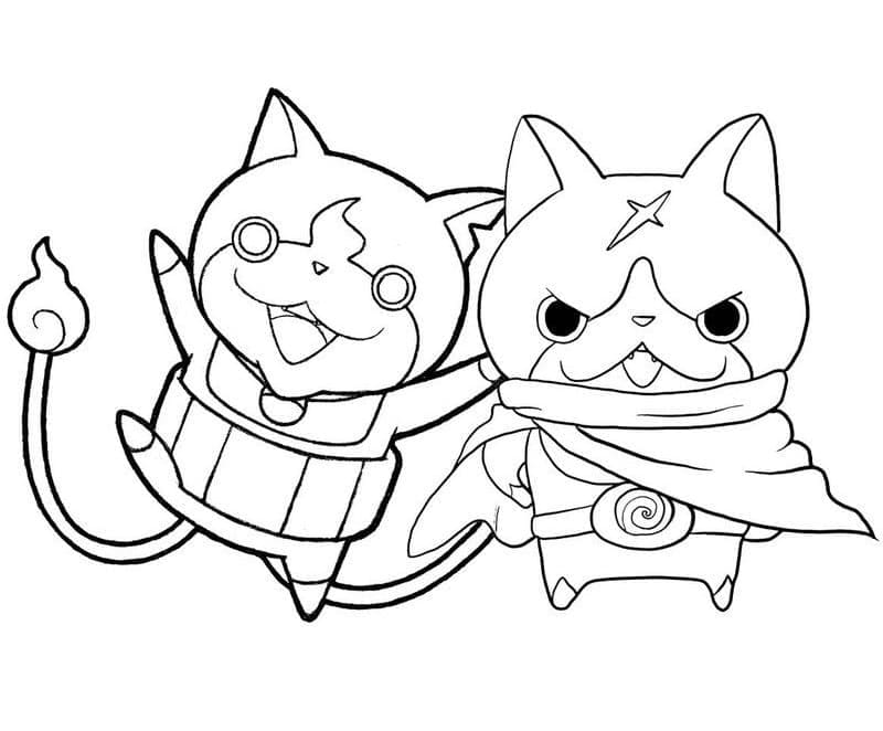 Jibanyan og Hovernyan fra Yo-kai Watch fargelegging