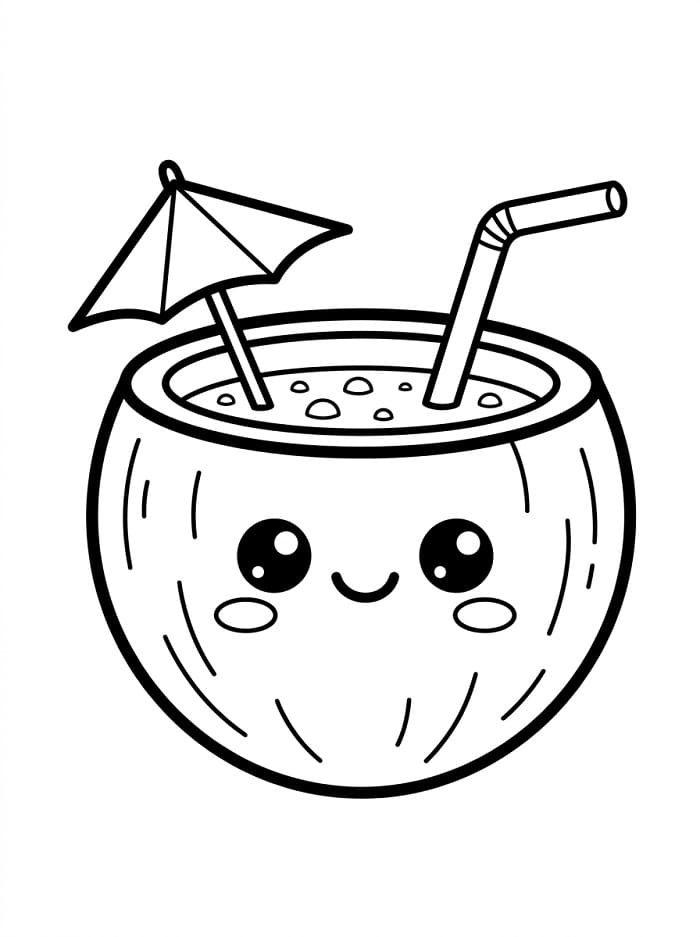 Kawaii kokosnøtt fargelegging