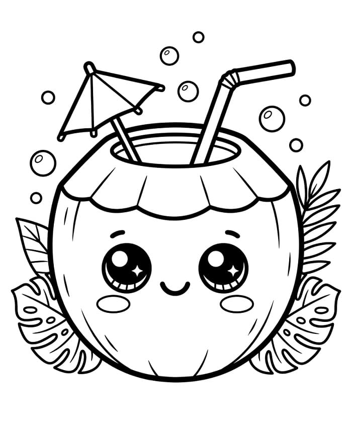 Kawaii kokosnøttdrikk fargelegging