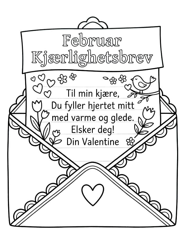 Kjærlighetsbrev i februar fargelegging