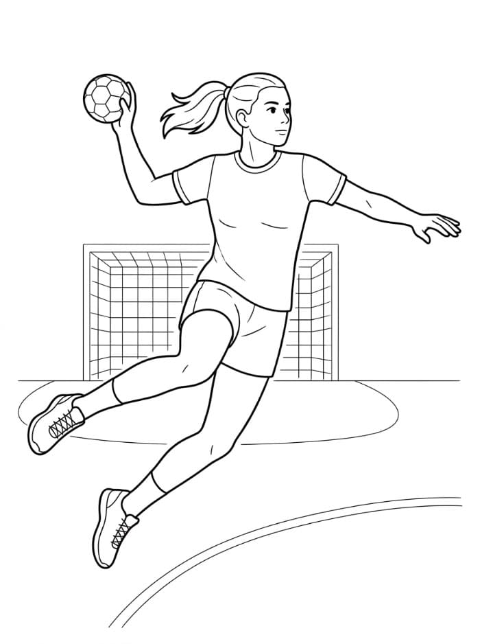 Kvinnelig håndballspiller fargelegging