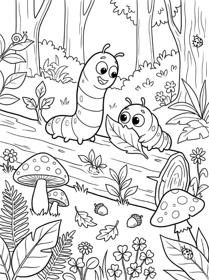 Larve i en skog fargelegging