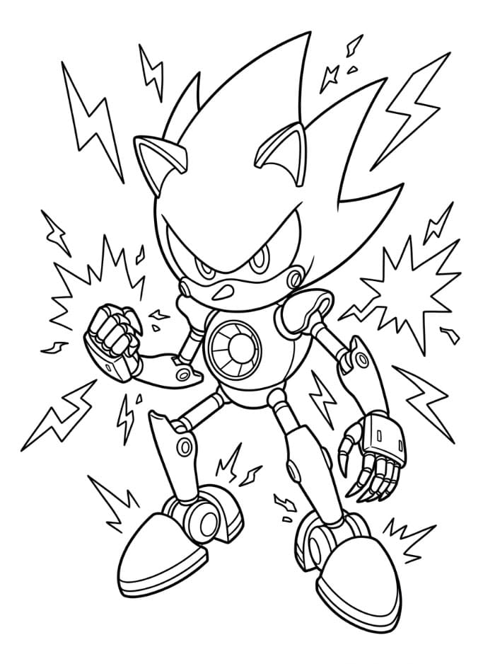 Metal Sonic omgitt av elektriske gnister fargelegging