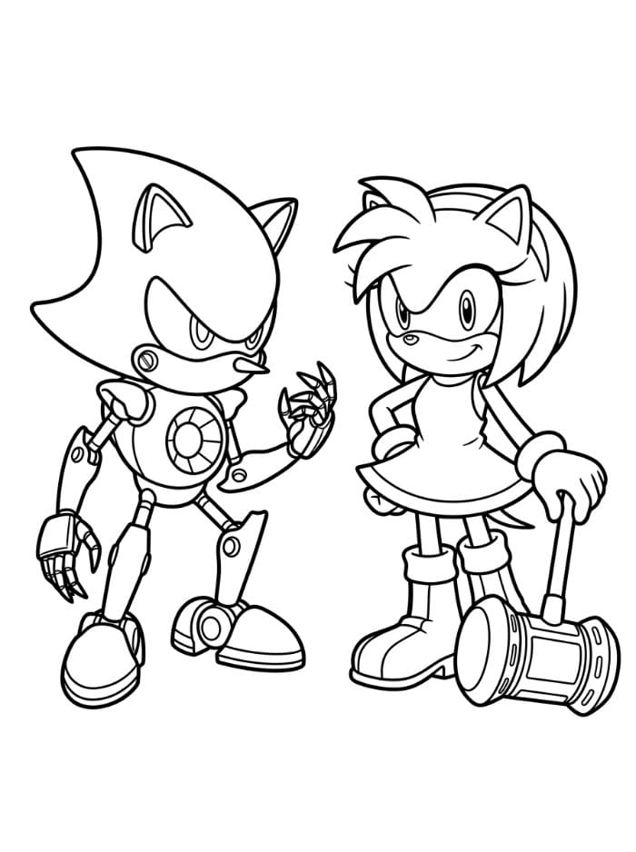 Metal Sonic står overfor Amy Rose fargelegging
