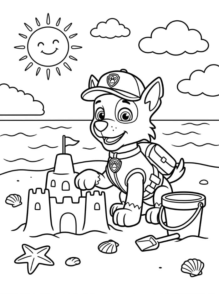 Rocky Paw Patrol bygger sandslott fargelegging